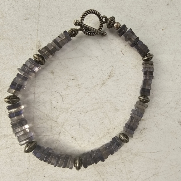 handmade Jewelry - Handmade iolite heishi bead‎ and antique silver bracelet